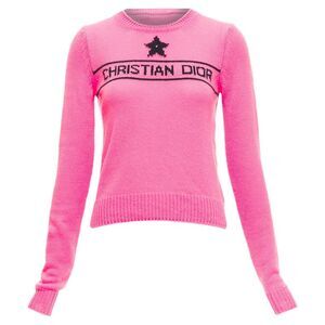 CHRISTIAN DIOR 2022 100% cashmere pink star logo long sleeve sweater FR34 XXS